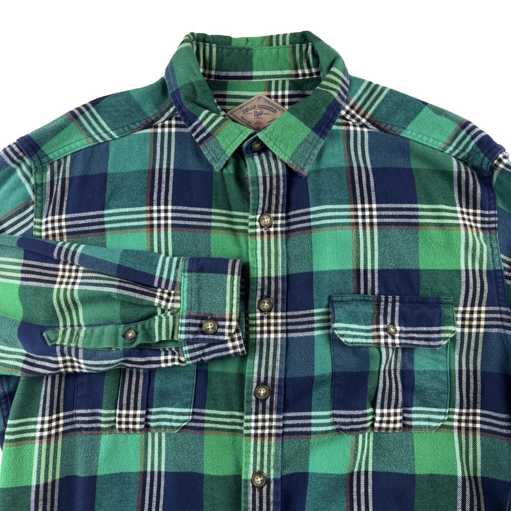 Bills Khakis Flannel‎ Shirt Mens Large Green Plaid Cotton Button Up Classic Fit